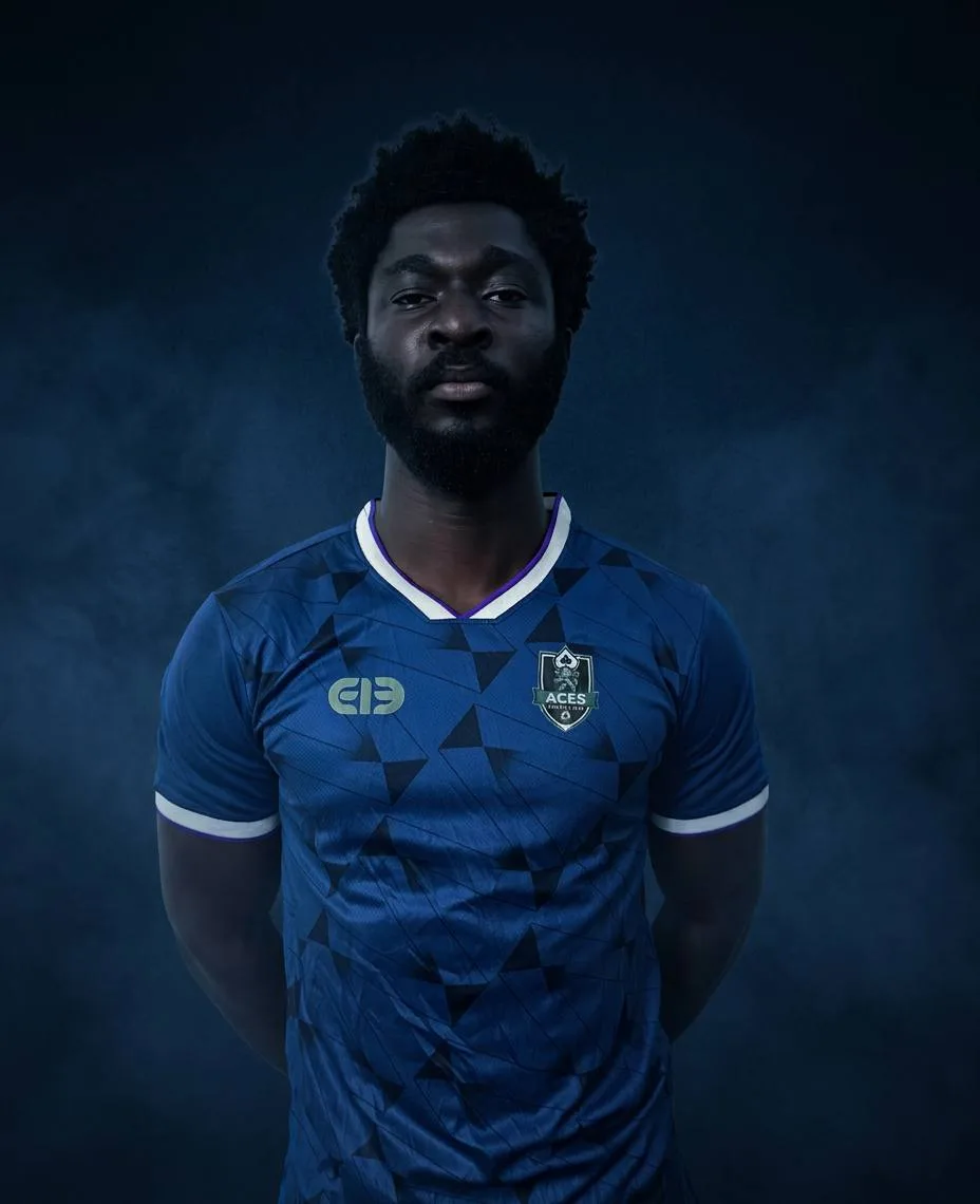 DERRICK in the ACES FC kit.